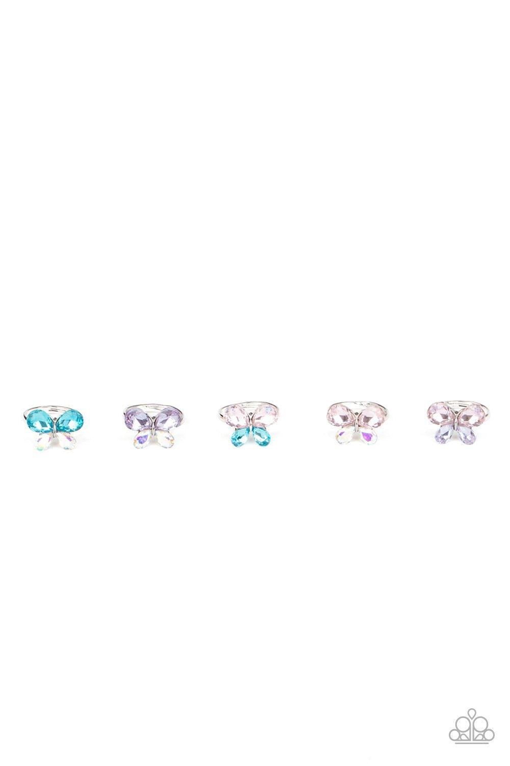 Starlet Shimmer Children's Rhinestone Butterfly Rings (2020) - Paparazzi Accessories (Set of 5 rings)- on model - CarasShop.com - Paparazzi Jewelry by Cara Jewels