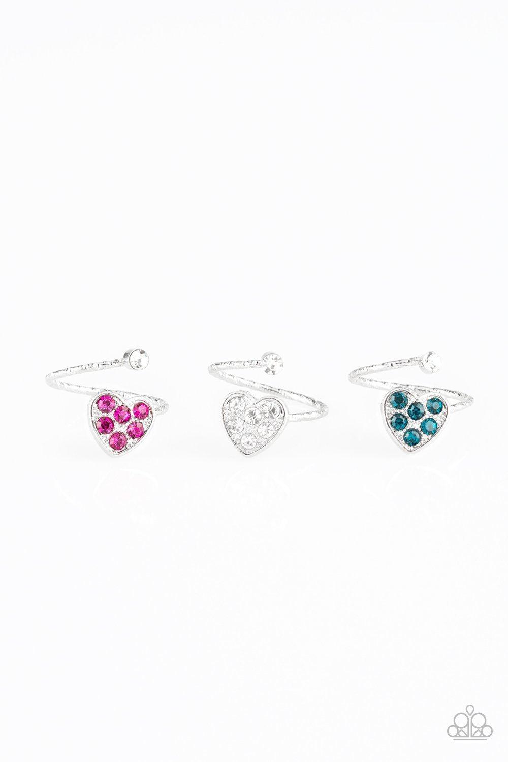 Starlet Shimmer Children's Rhinestone Heart Wrap Rings - Paparazzi Accessories (set of 5)- on model - CarasShop.com - Paparazzi Jewelry by Cara Jewels