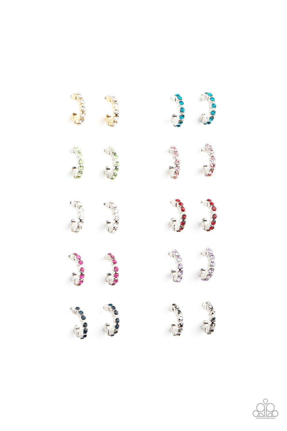 Starlet Shimmer Children's Rhinestone Hoop Earrings - Paparazzi Accessories (set of 10 pairs)- on model - CarasShop.com - Paparazzi Jewelry by Cara Jewels