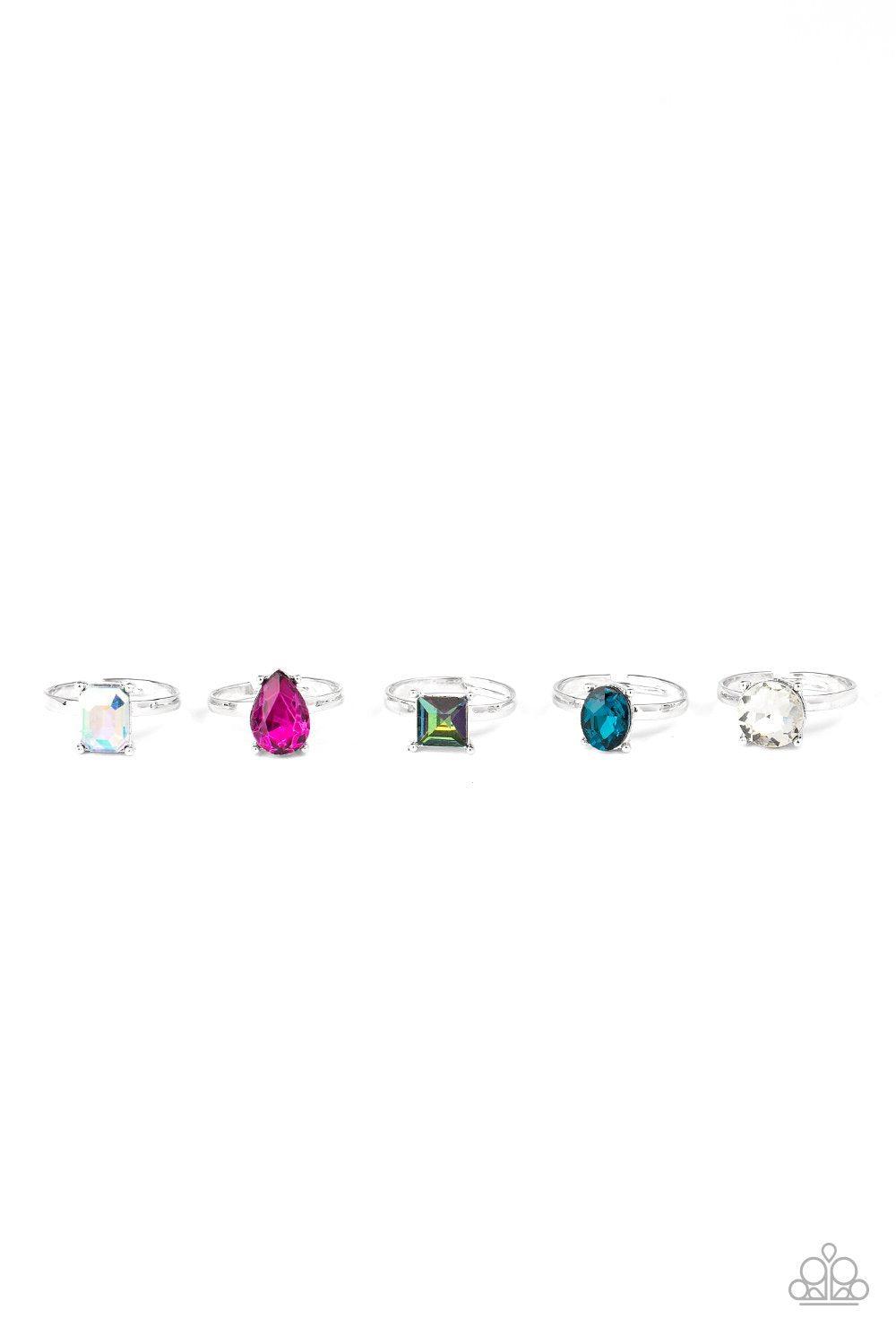 Starlet Shimmer Children's Rhinestone Rings - Paparazzi Accessories (Set of 5)- on model - CarasShop.com - Paparazzi Jewelry by Cara Jewels