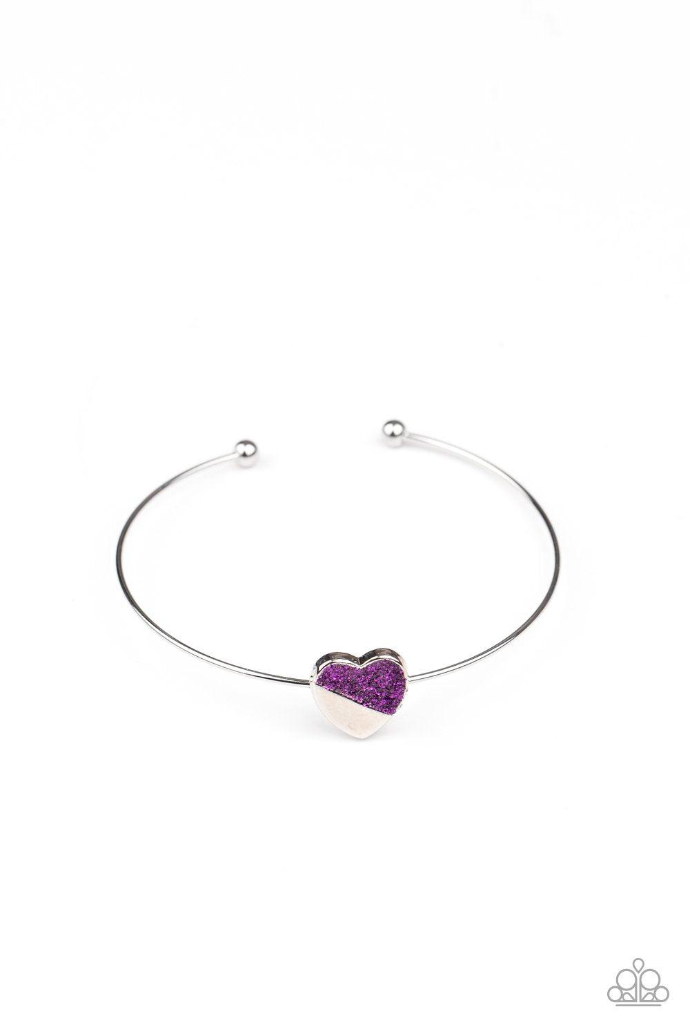 Starlet Shimmer Children's Silver and Heart Cuff Bracelets - Paparazzi Accessories (set of 5)- on model - CarasShop.com - Paparazzi Jewelry by Cara Jewels