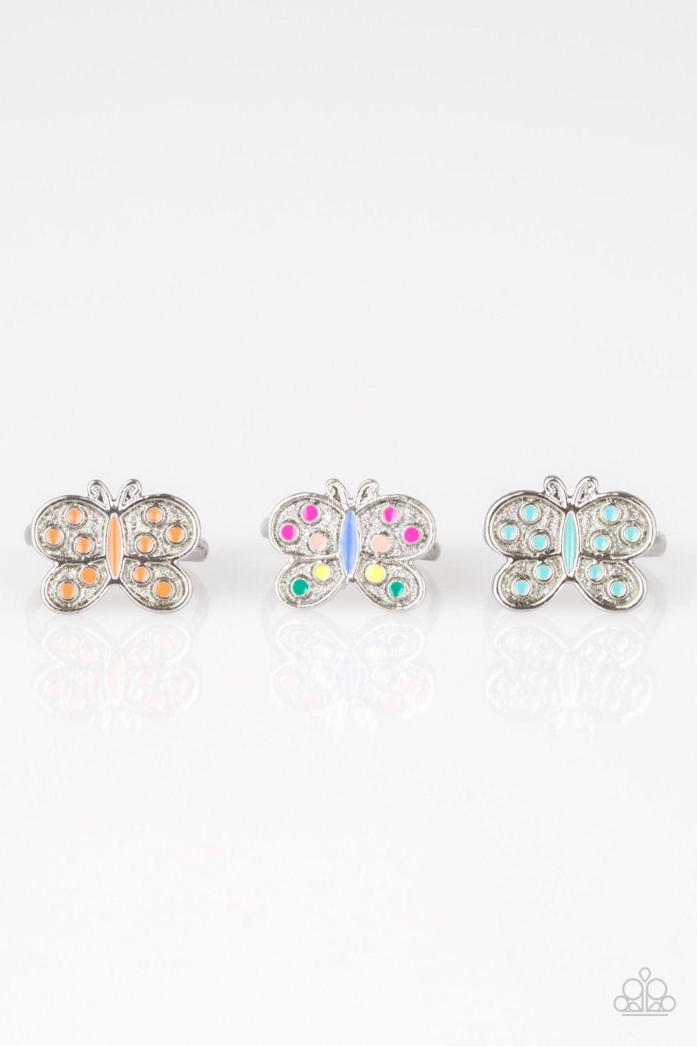 Starlet Shimmer Children's Silver Butterfly Rings - Paparazzi Accessories (set of 5) - Full set -CarasShop.com - Paparazzi Jewelry by Cara Jewels