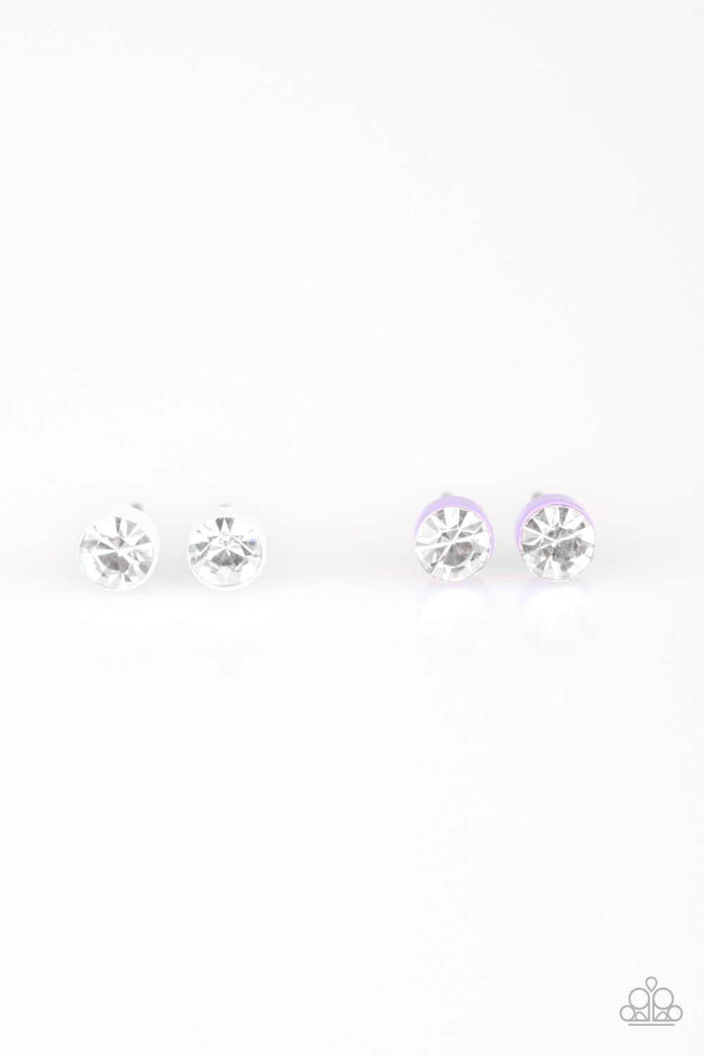 Starlet Shimmer Children's Small White Rhinestone Post Earrings - Paparazzi Accessories (set of 5 pairs) - Full set -CarasShop.com - Paparazzi Jewelry by Cara Jewels