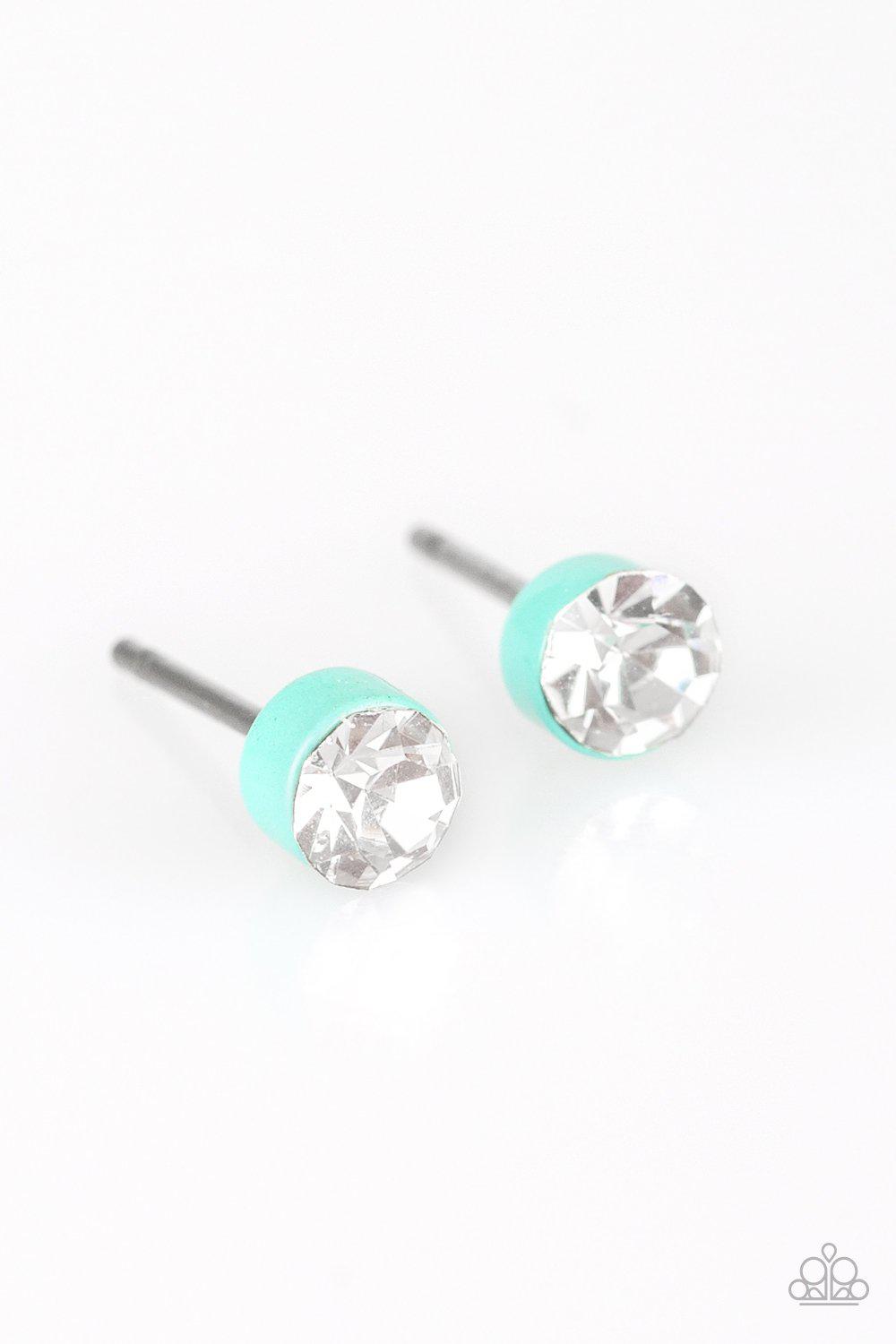 Starlet Shimmer Children's Small White Rhinestone Post Earrings - Paparazzi Accessories (set of 5 pairs)- on model - CarasShop.com - Paparazzi Jewelry by Cara Jewels