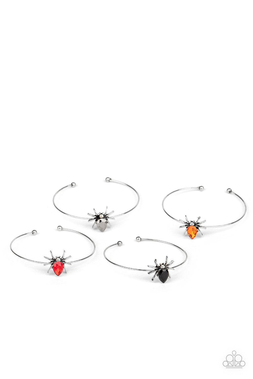 Starlet Shimmer Children's Spider Cuff Bracelets - Paparazzi Accessories (set of 5)- on model - CarasShop.com - Paparazzi Jewelry by Cara Jewels