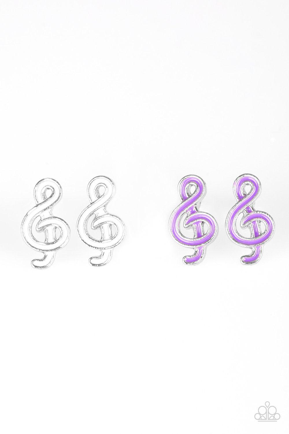 Starlet Shimmer Children's Treble Clef Post Earrings - Paparazzi Accessories (set of 5 pairs) - Full set -CarasShop.com - Paparazzi Jewelry by Cara Jewels