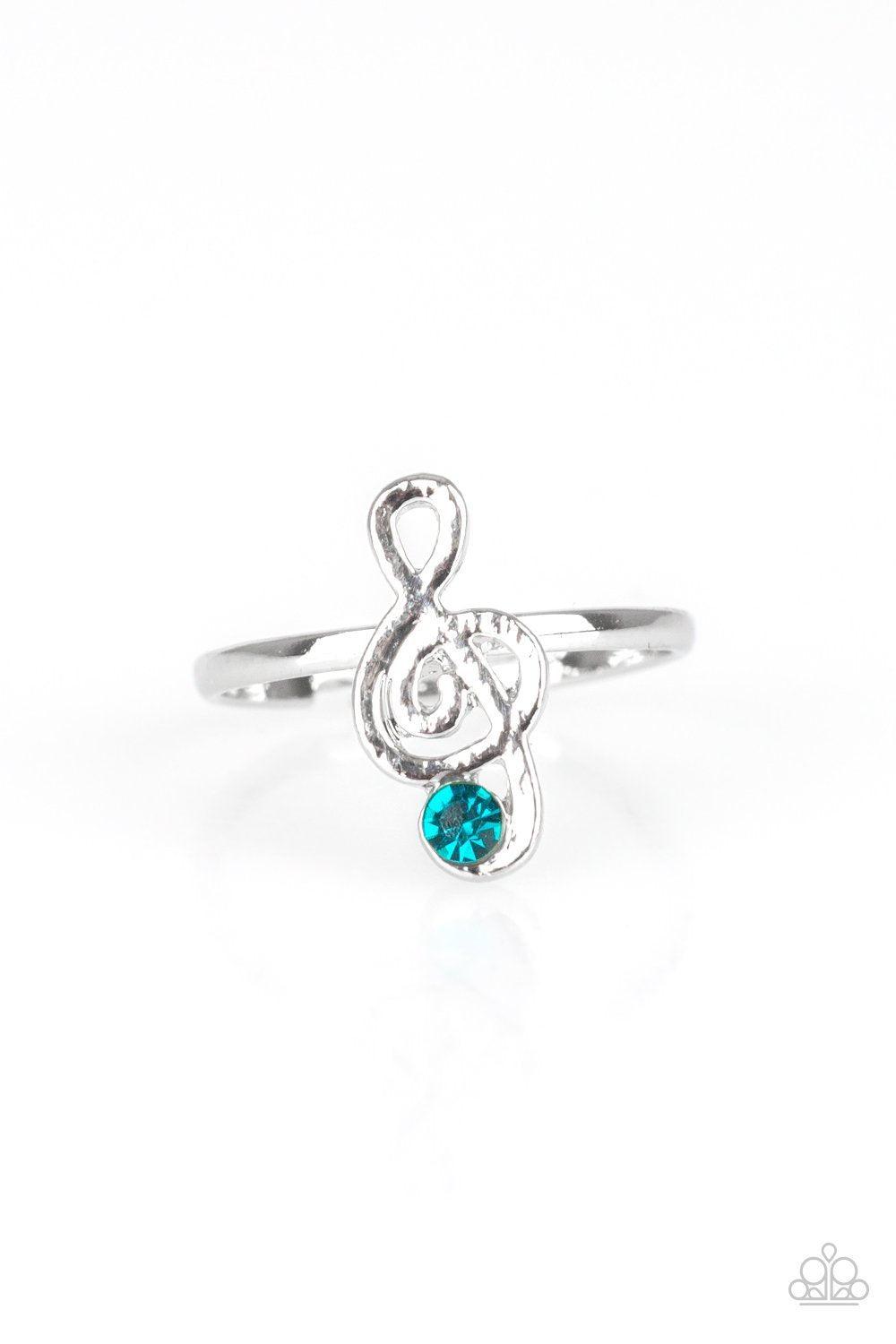 Starlet Shimmer Children's Treble Clef Rings - Paparazzi Accessories (set of 5)- on model - CarasShop.com - Paparazzi Jewelry by Cara Jewels