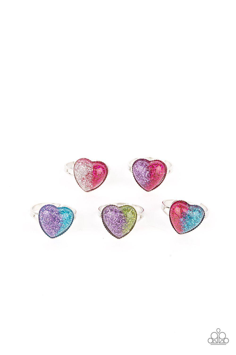 Starlet Shimmer Children's Two-tone Glitter Heart Rings - Paparazzi Accessories (set of 5) - Full set -CarasShop.com - Paparazzi Jewelry by Cara Jewels