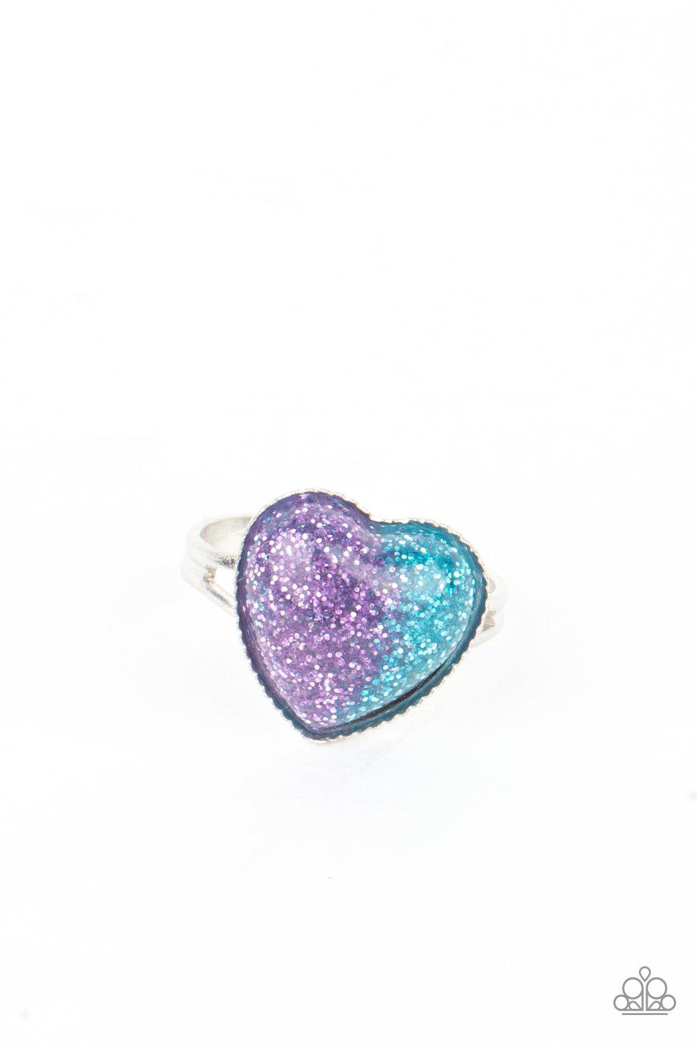 Starlet Shimmer Children's Two-tone Glitter Heart Rings - Paparazzi Accessories (set of 5)- on model - CarasShop.com - Paparazzi Jewelry by Cara Jewels
