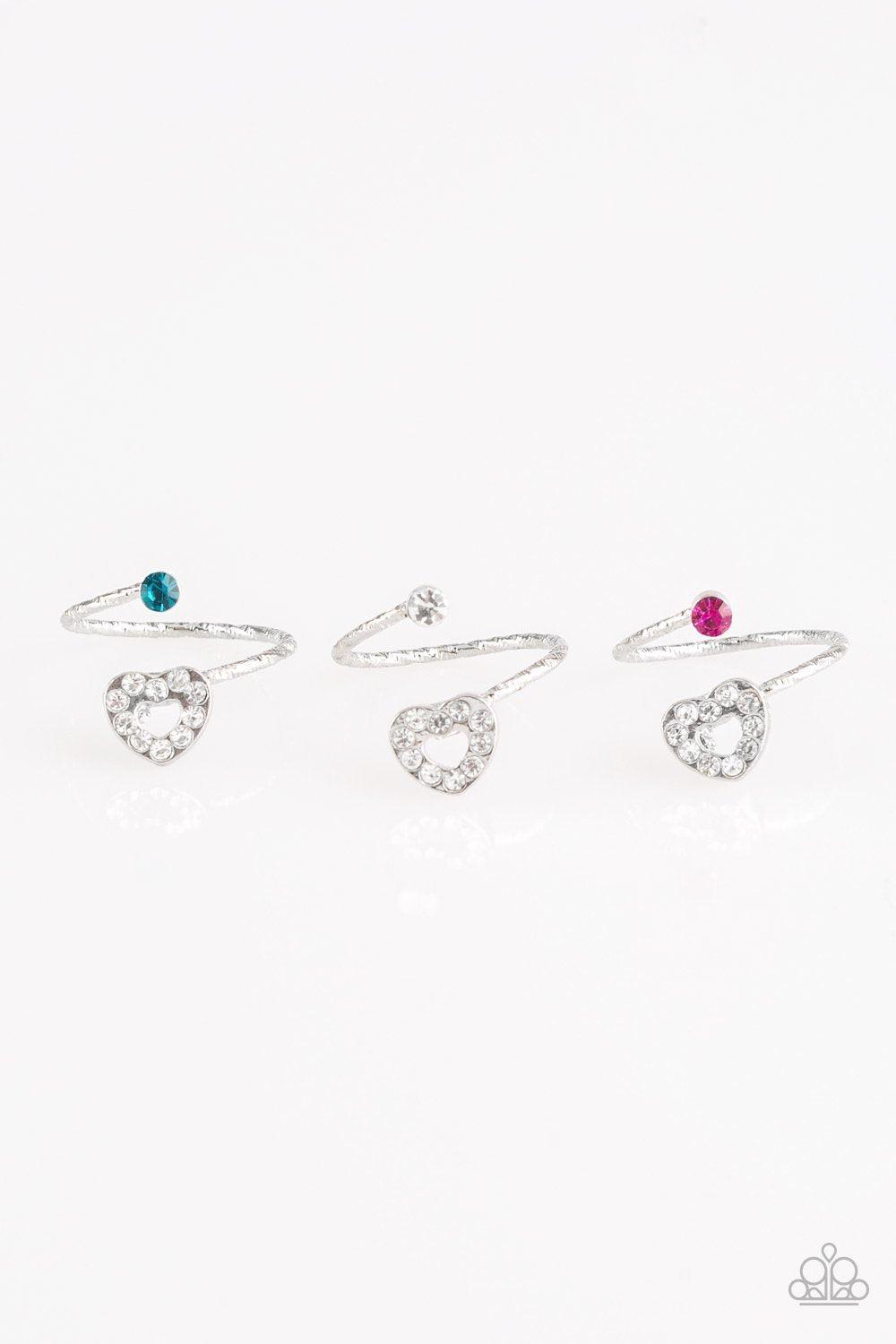 Starlet Shimmer Children's White Rhinestone Heart Wrap Rings - Paparazzi Accessories (set of 5) - Full set -CarasShop.com - Paparazzi Jewelry by Cara Jewels
