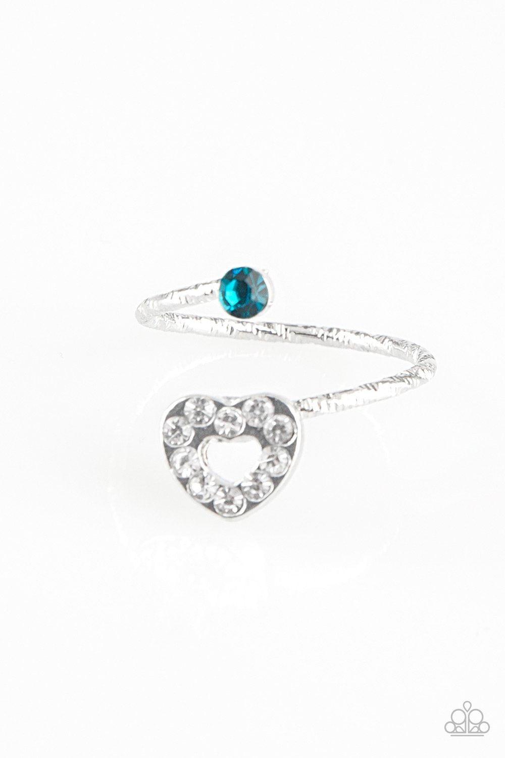 Starlet Shimmer Children's White Rhinestone Heart Wrap Rings - Paparazzi Accessories (set of 5)- on model - CarasShop.com - Paparazzi Jewelry by Cara Jewels