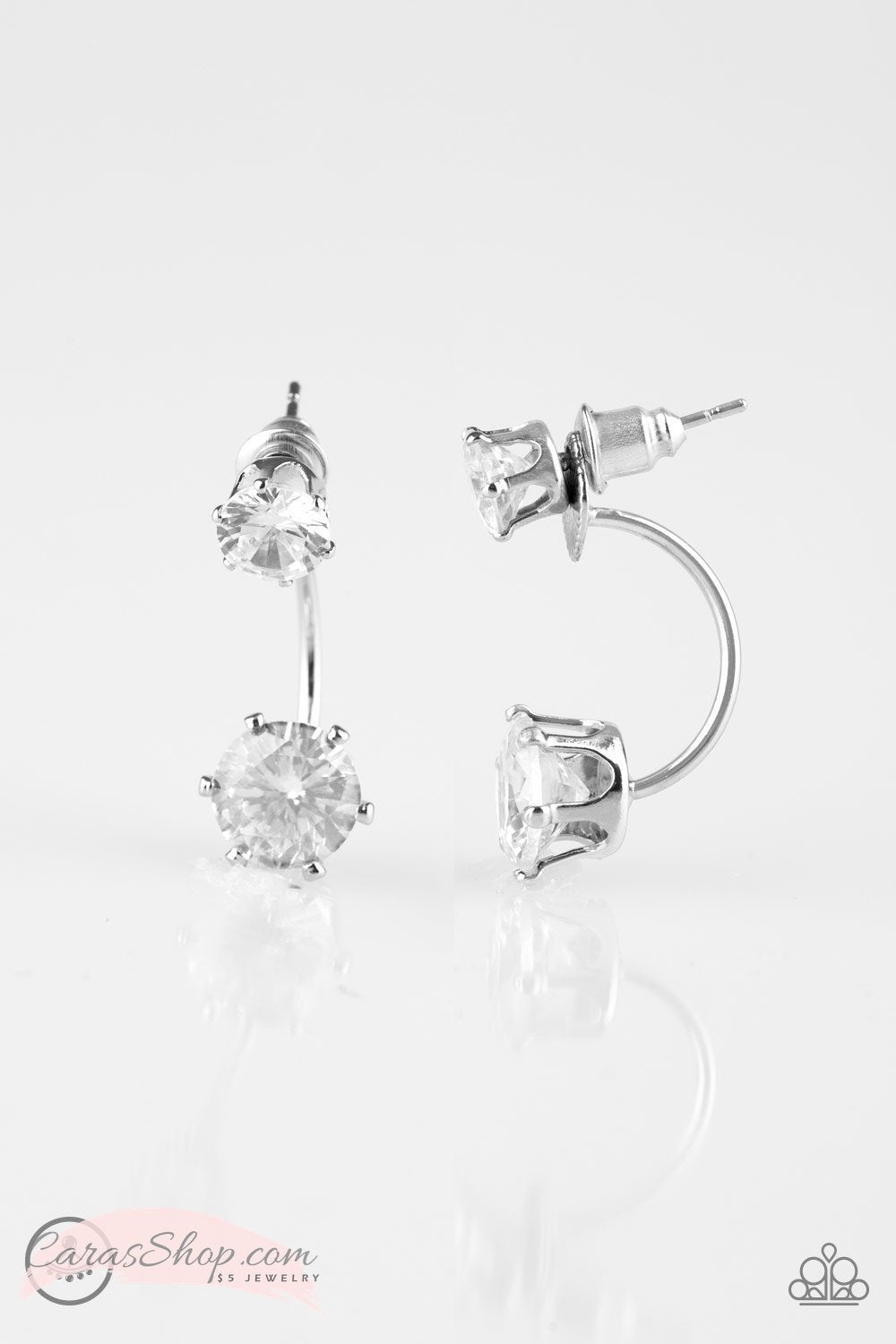 Starlet Squad White double-sided Post Earrings - Paparazzi Accessories- lightbox - CarasShop.com - Paparazzi Jewelry by Cara Jewels