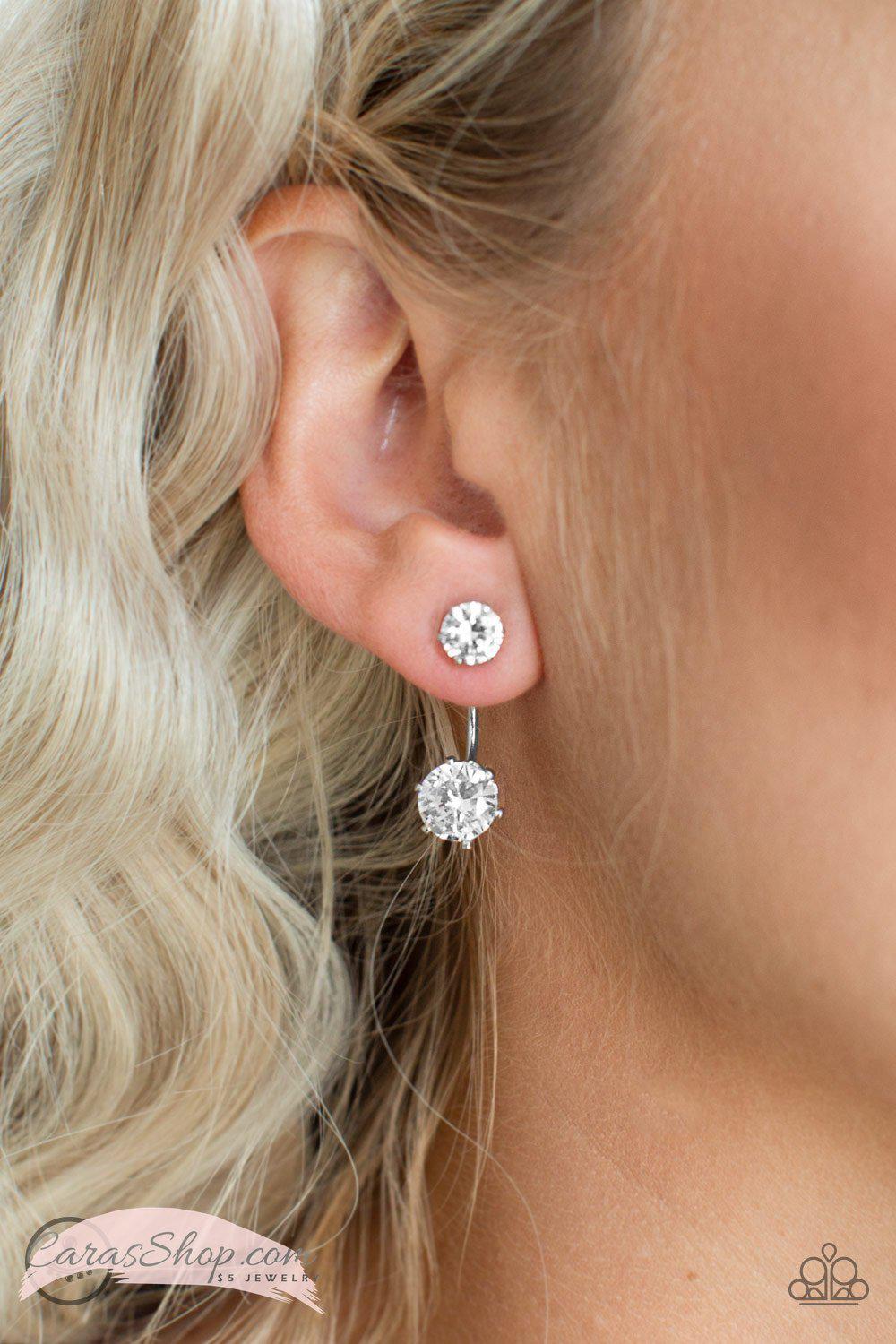Starlet Squad White double-sided Post Earrings - Paparazzi Accessories- on model - CarasShop.com - Paparazzi Jewelry by Cara Jewels