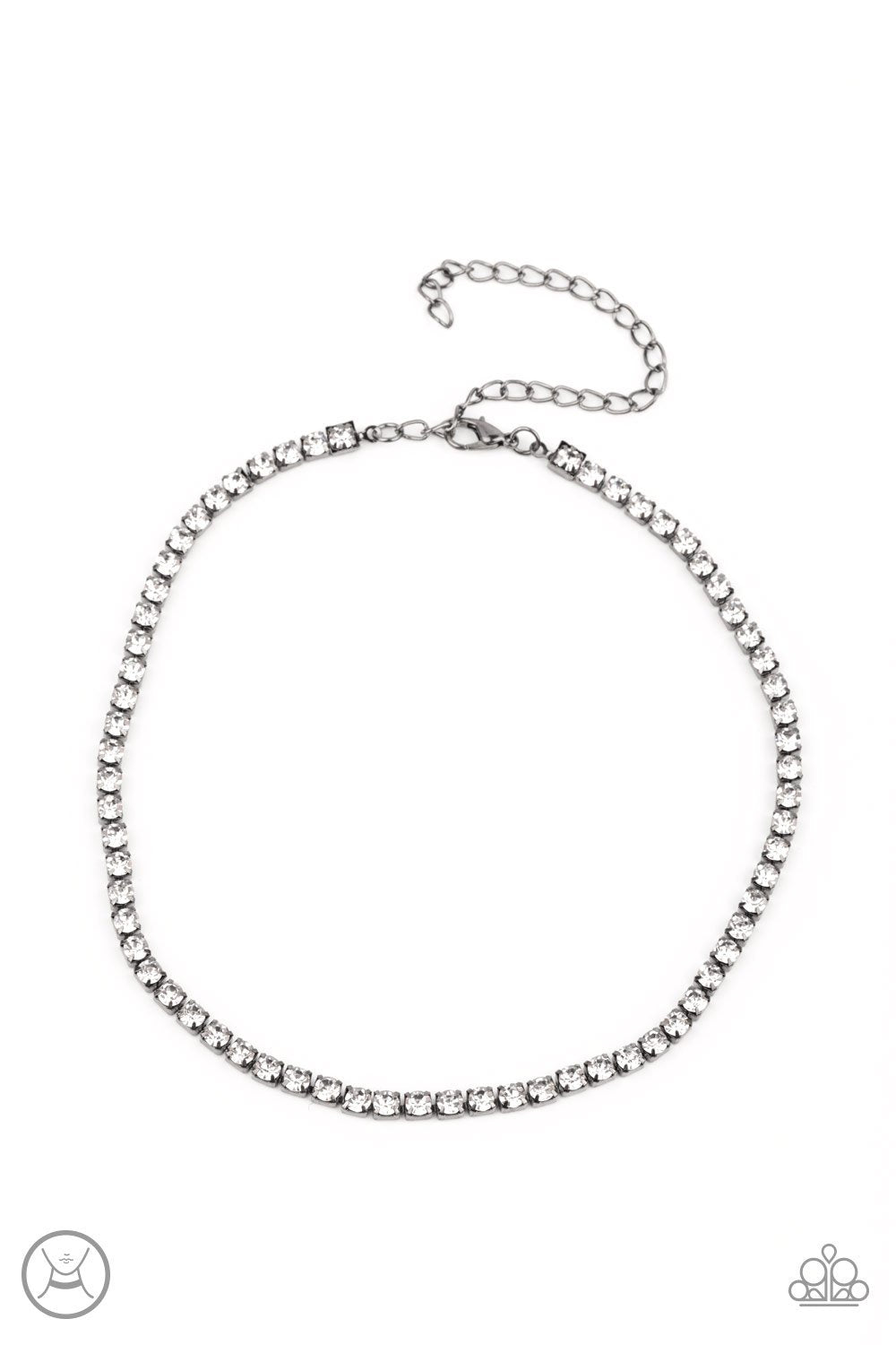 Starlight Radiance Gunmetal Black and White Rhinestone Choker Necklace - Paparazzi Accessories- lightbox - CarasShop.com - Paparazzi Jewelry by Cara Jewels