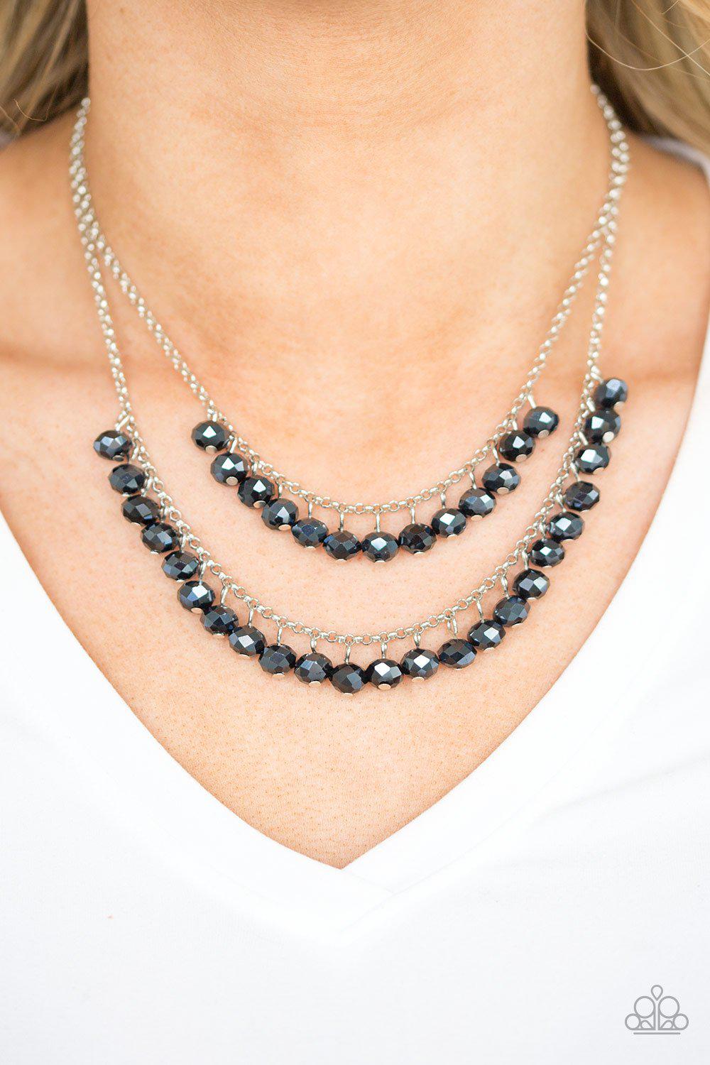 Starlight Sailing Silver and Metallic Blue Bead Necklace - Paparazzi Accessories- lightbox - CarasShop.com - Paparazzi Jewelry by Cara Jewels