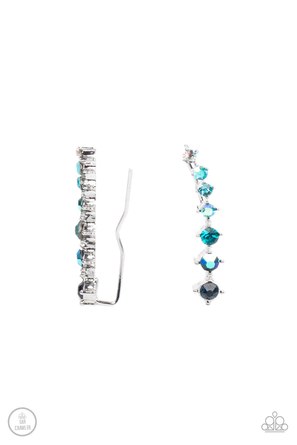 STARLIGHT Show Blue Rhinestone Ear Crawler Earrings - Paparazzi Accessories- lightbox - CarasShop.com - Paparazzi Jewelry by Cara Jewels