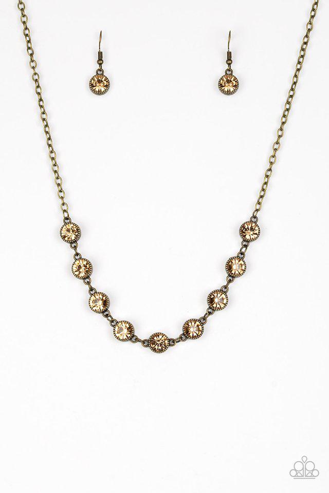 Starlit Socials Brass Necklace - Paparazzi Accessories- lightbox - CarasShop.com - Paparazzi Jewelry by Cara Jewels