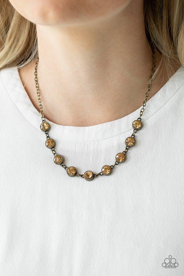 Starlit Socials Brass Necklace - Paparazzi Accessories- lightbox - CarasShop.com - Paparazzi Jewelry by Cara Jewels