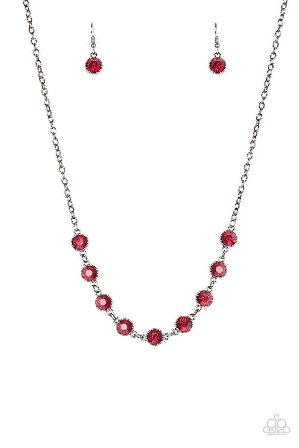 Starlit Socials Red Gem and Gunmetal Necklace - Paparazzi Accessories- lightbox - CarasShop.com - Paparazzi Jewelry by Cara Jewels