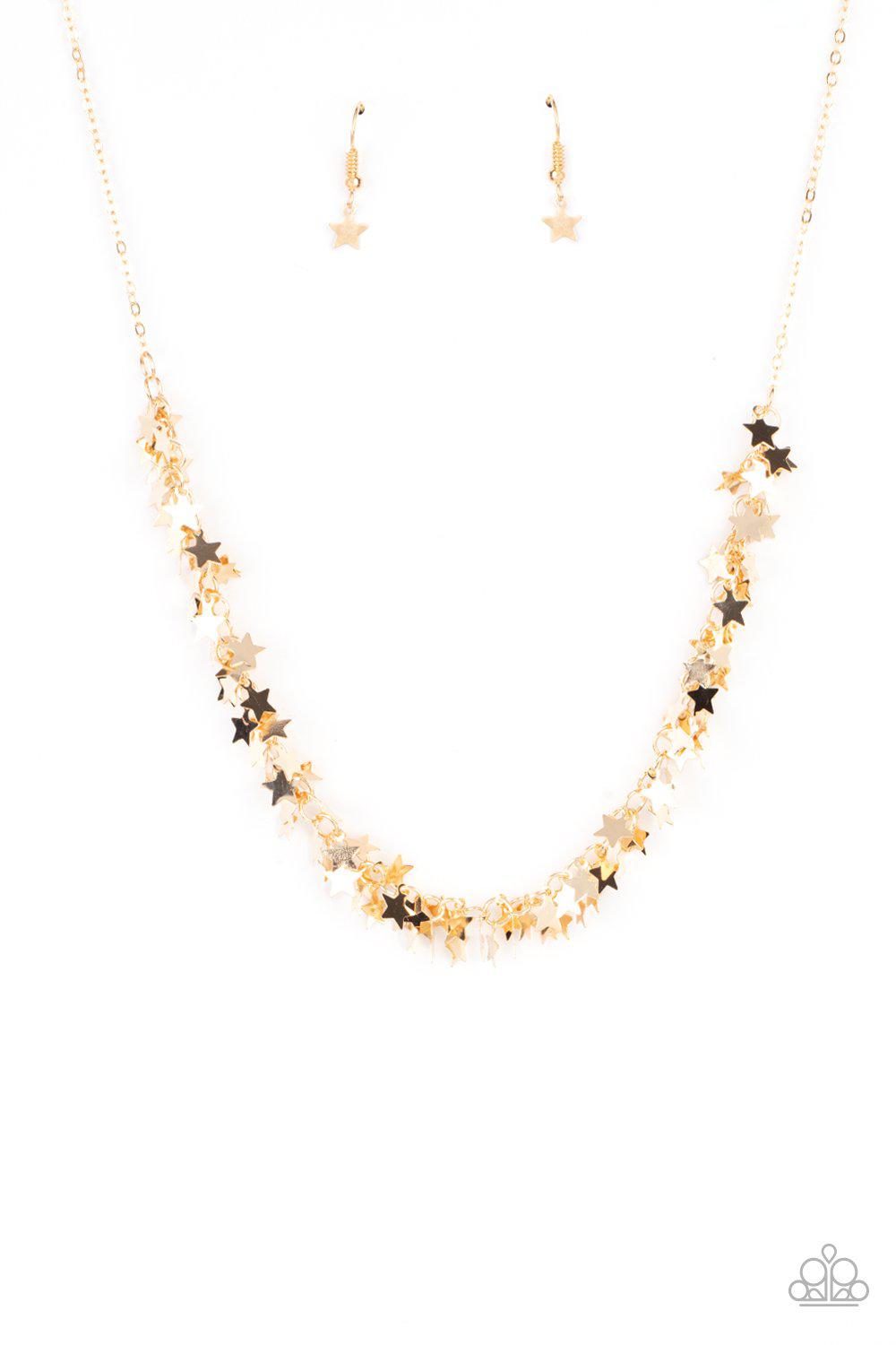 Starry Anthem Gold Star Necklace - Paparazzi Accessories- lightbox - CarasShop.com - Paparazzi Jewelry by Cara Jewels