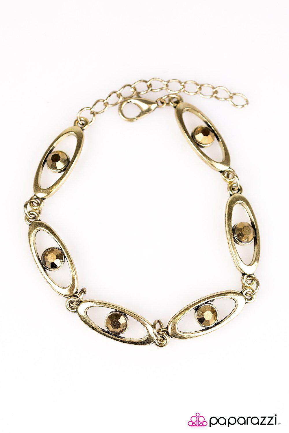 Starry Eyed Brass Rhinestone Bracelet - Paparazzi Accessories- on model - CarasShop.com - Paparazzi Jewelry by Cara Jewels