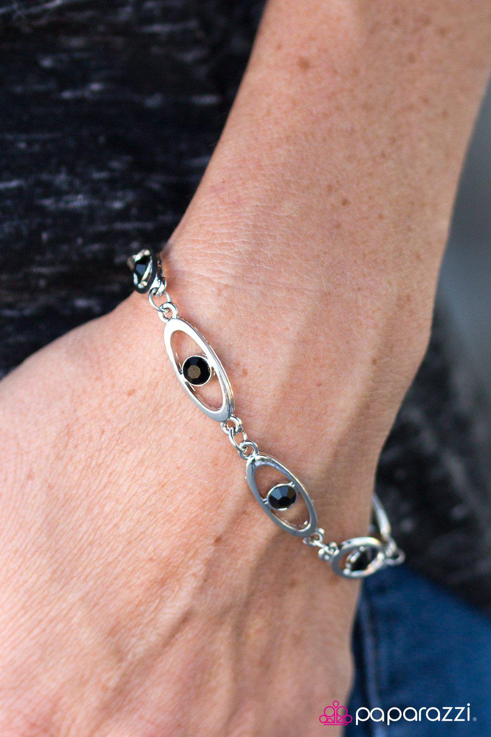 Starry Eyed Silver and Black Bracelet - Paparazzi Accessories- on model - CarasShop.com - Paparazzi Jewelry by Cara Jewels