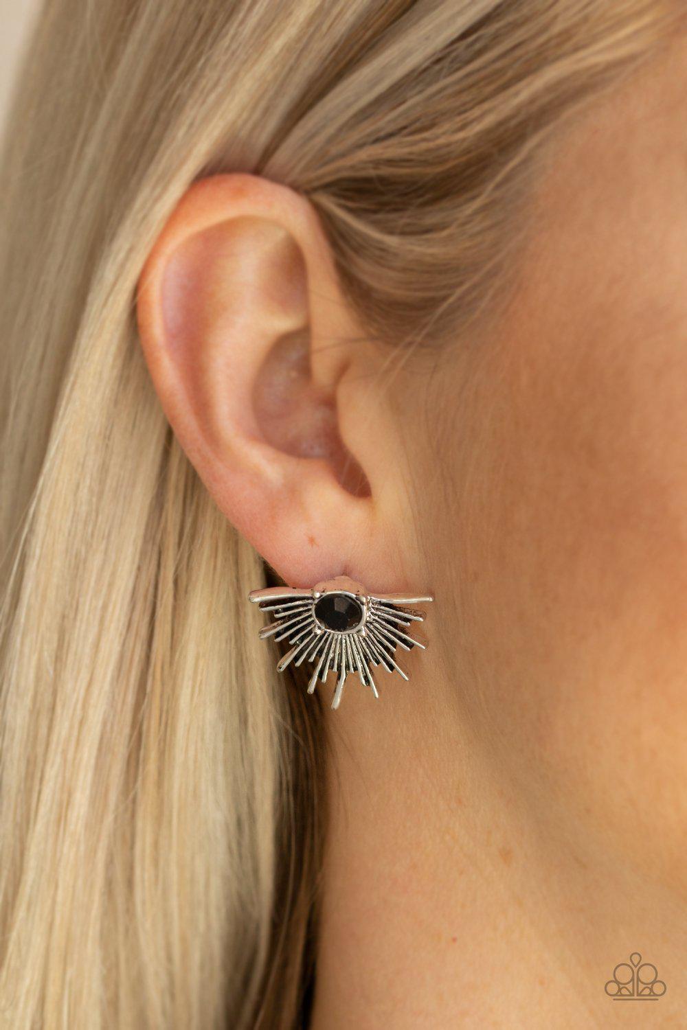 Starry Light Black Double-sided Post Earrings - Paparazzi Accessories- on model - CarasShop.com - Paparazzi Jewelry by Cara Jewels