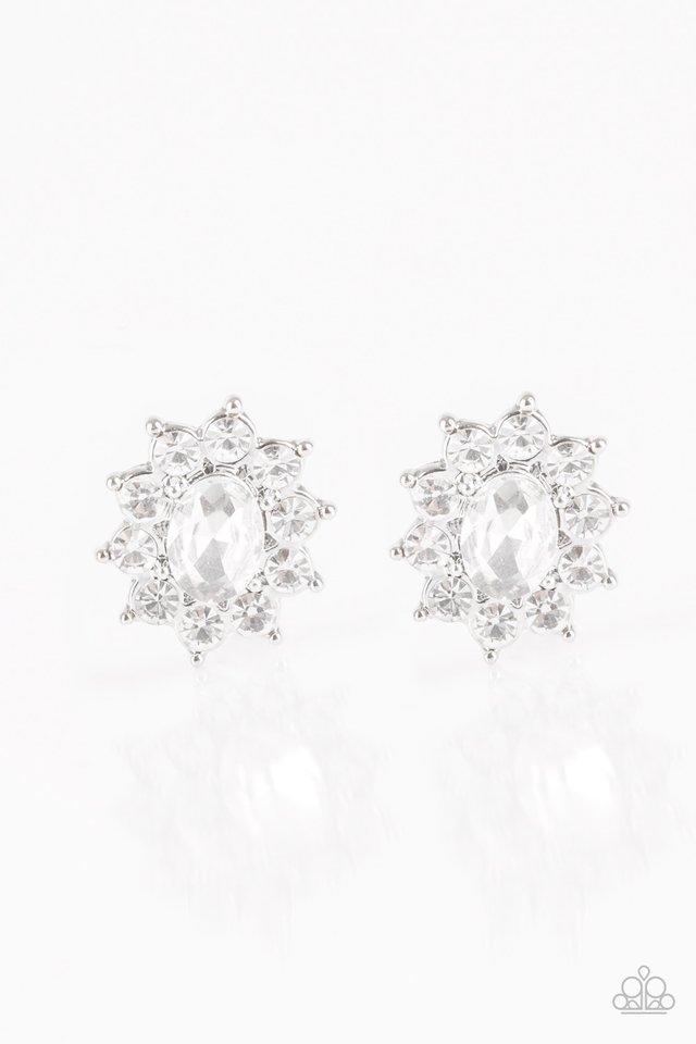 Starry Nights White Earrings - Paparazzi Accessories- on model - CarasShop.com - Paparazzi Jewelry by Cara Jewels