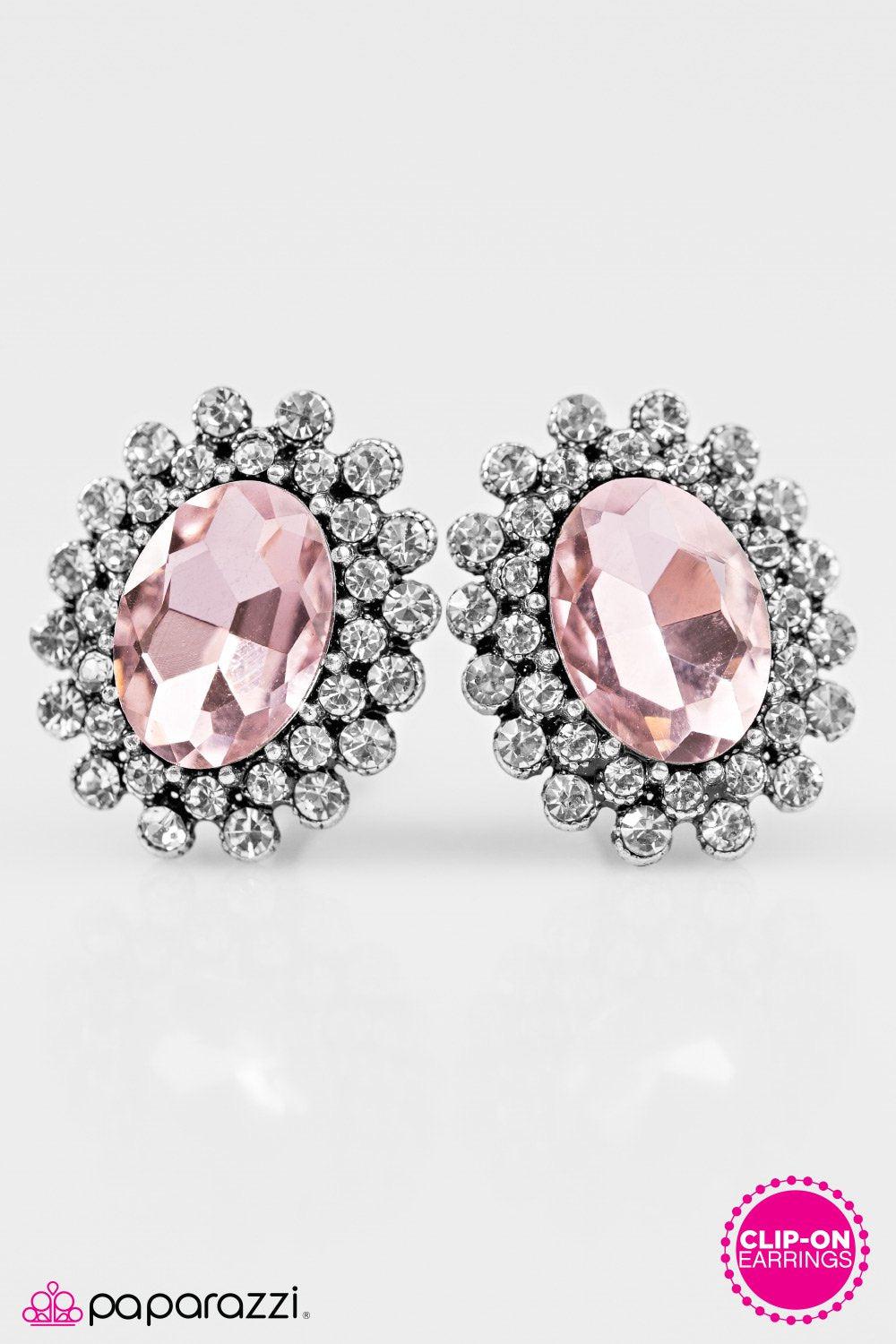 Starry Shine Pink and White Rhinestone Clip-on Earrings - Paparazzi Accessories- lightbox - CarasShop.com - Paparazzi Jewelry by Cara Jewels