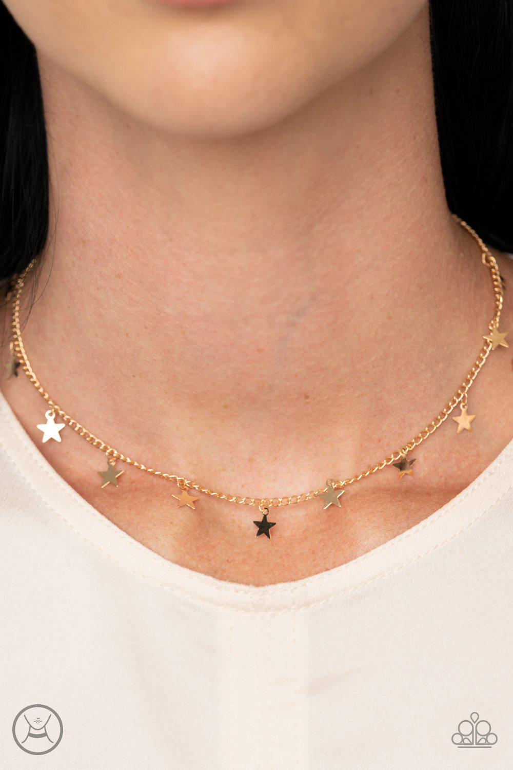 Starry Skies Gold Star Choker Necklace - Paparazzi Accessories- lightbox - CarasShop.com - Paparazzi Jewelry by Cara Jewels