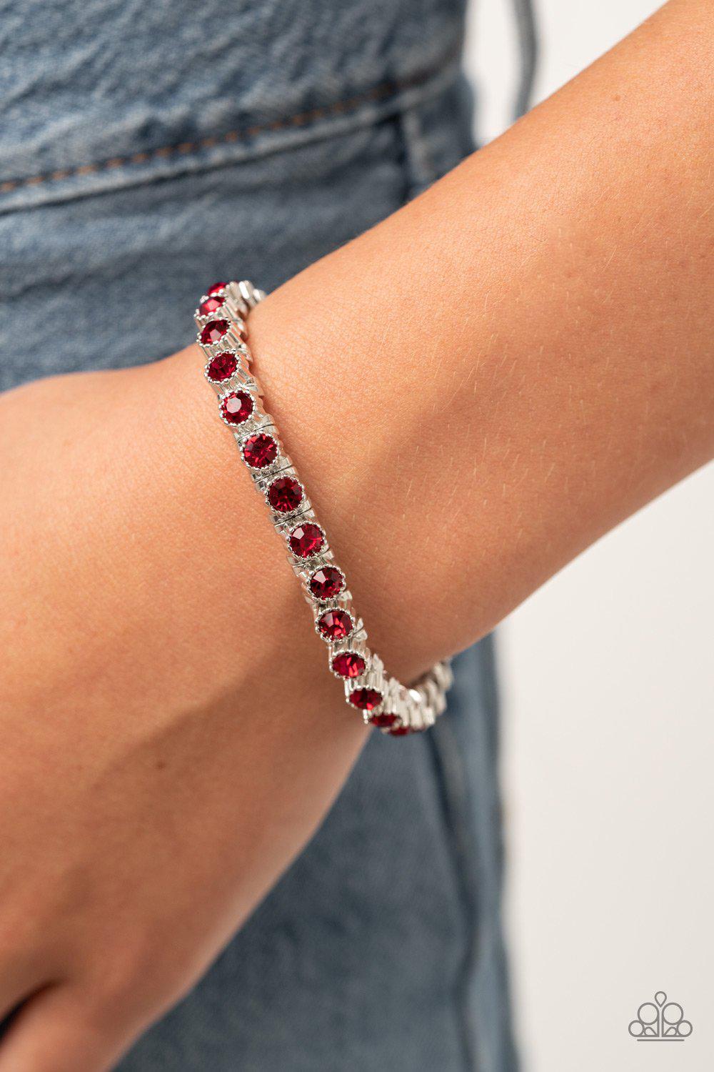 Starry Social Red Rhinestone Bracelet - Paparazzi Accessories- lightbox - CarasShop.com - Paparazzi Jewelry by Cara Jewels