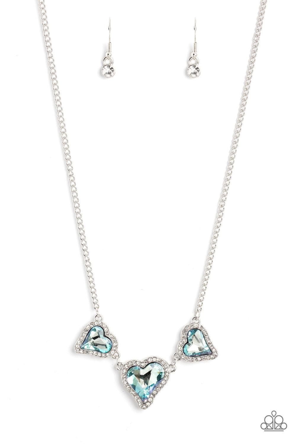 State of the HEART Blue Rhinestone Heart Necklace - Paparazzi Accessories- lightbox - CarasShop.com - Paparazzi Jewelry by Cara Jewels