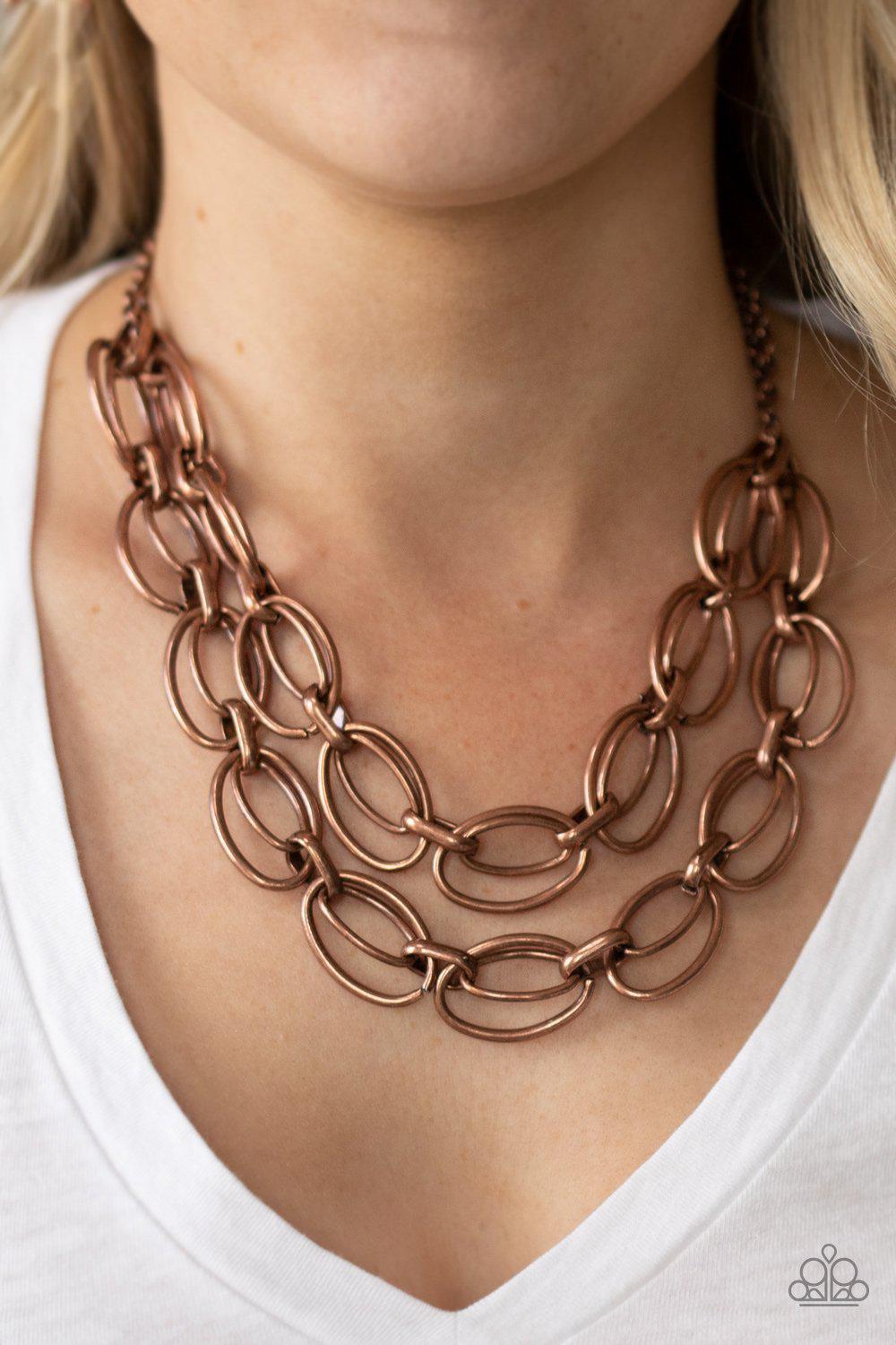 Status Quo Copper Chain Necklace - Paparazzi Accessories- lightbox - CarasShop.com - Paparazzi Jewelry by Cara Jewels