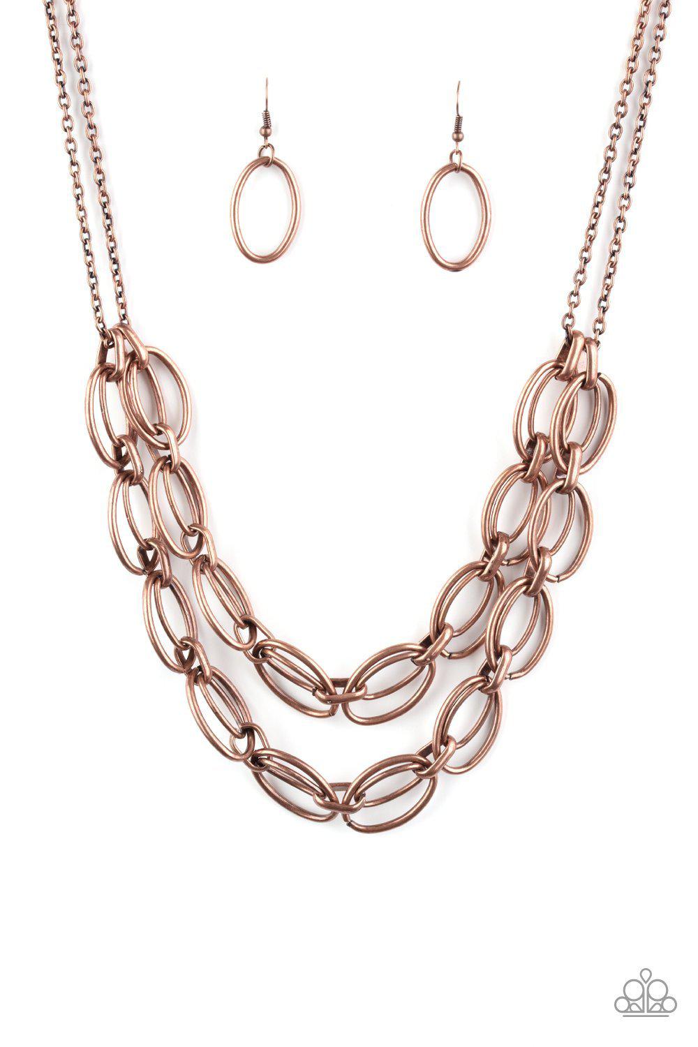 Status Quo Copper Chain Necklace - Paparazzi Accessories- on model - CarasShop.com - Paparazzi Jewelry by Cara Jewels