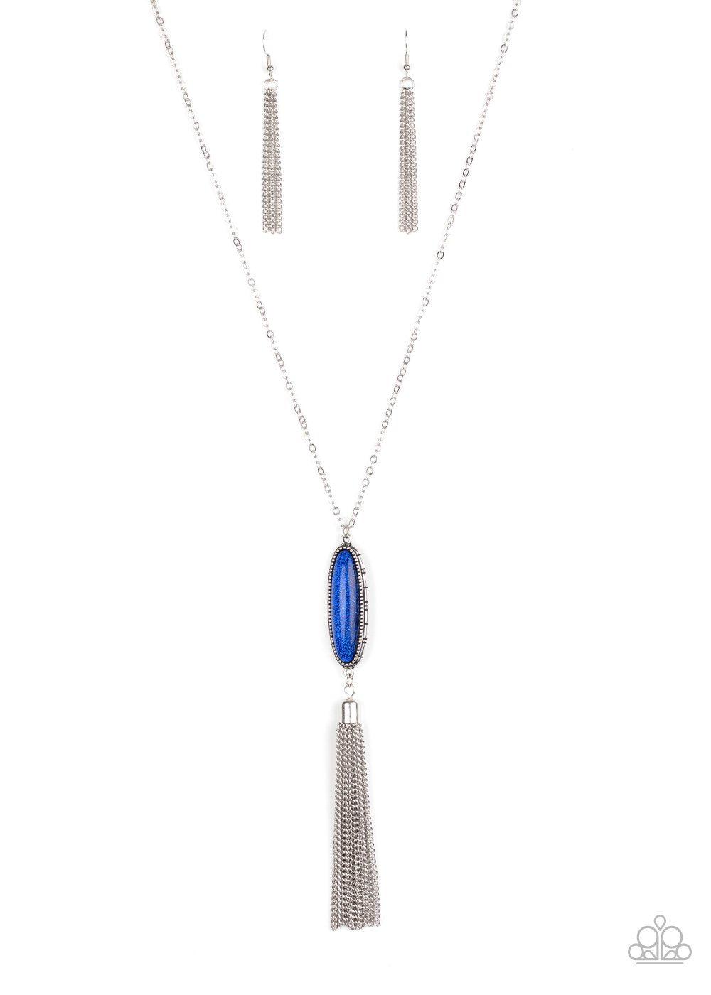 Stay Cool Blue Glittery Bead Tassel Necklace - Paparazzi Accessories- lightbox - CarasShop.com - Paparazzi Jewelry by Cara Jewels