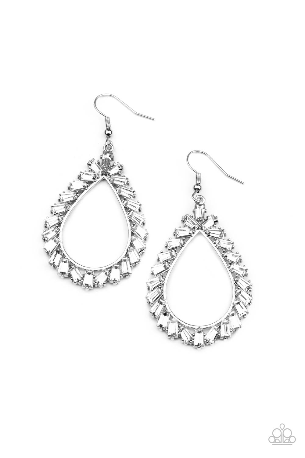 Stay Sharp White Rhinestone Earrings - Paparazzi Accessories- lightbox - CarasShop.com - Paparazzi Jewelry by Cara Jewels