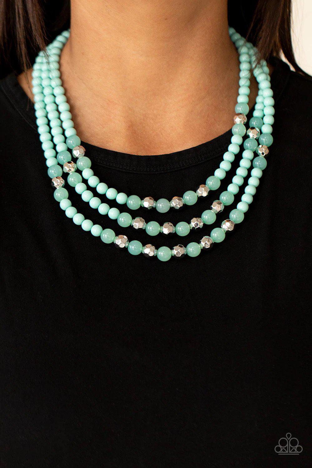 STAYCATION All I Ever Wanted Blue Necklace - Paparazzi Accessories- on model - CarasShop.com - Paparazzi Jewelry by Cara Jewels