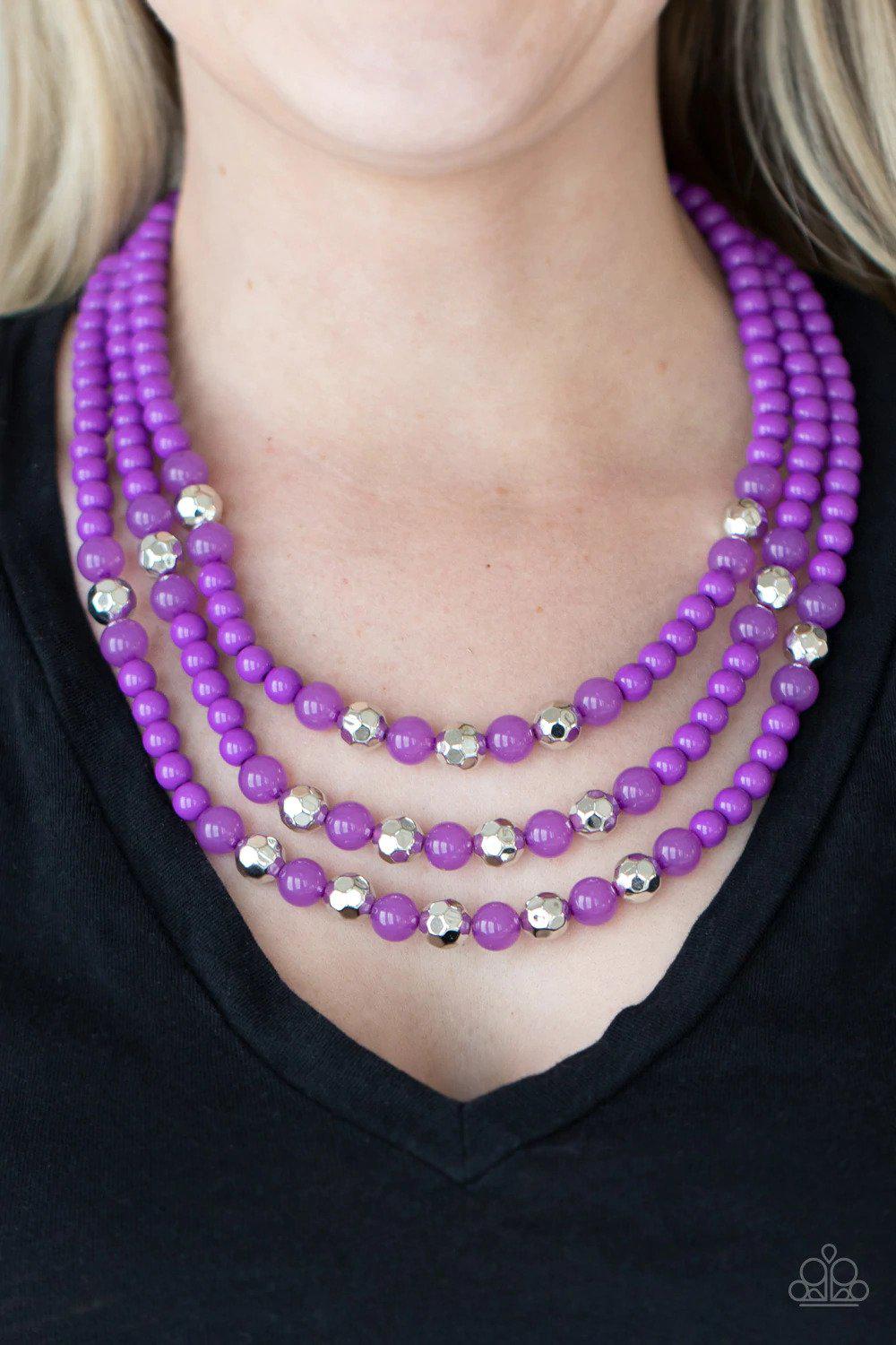 STAYCATION All I Ever Wanted Purple Necklace - Paparazzi Accessories- on model - CarasShop.com - Paparazzi Jewelry by Cara Jewels