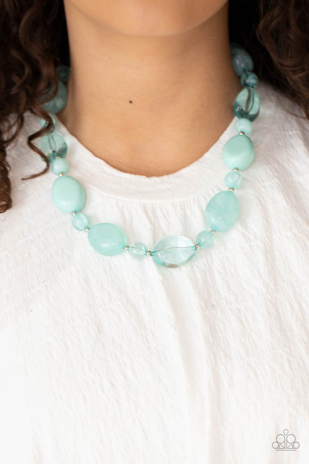 Staycation Stunner Blue Necklace - Paparazzi Accessories- on model - CarasShop.com - Paparazzi Jewelry by Cara Jewels