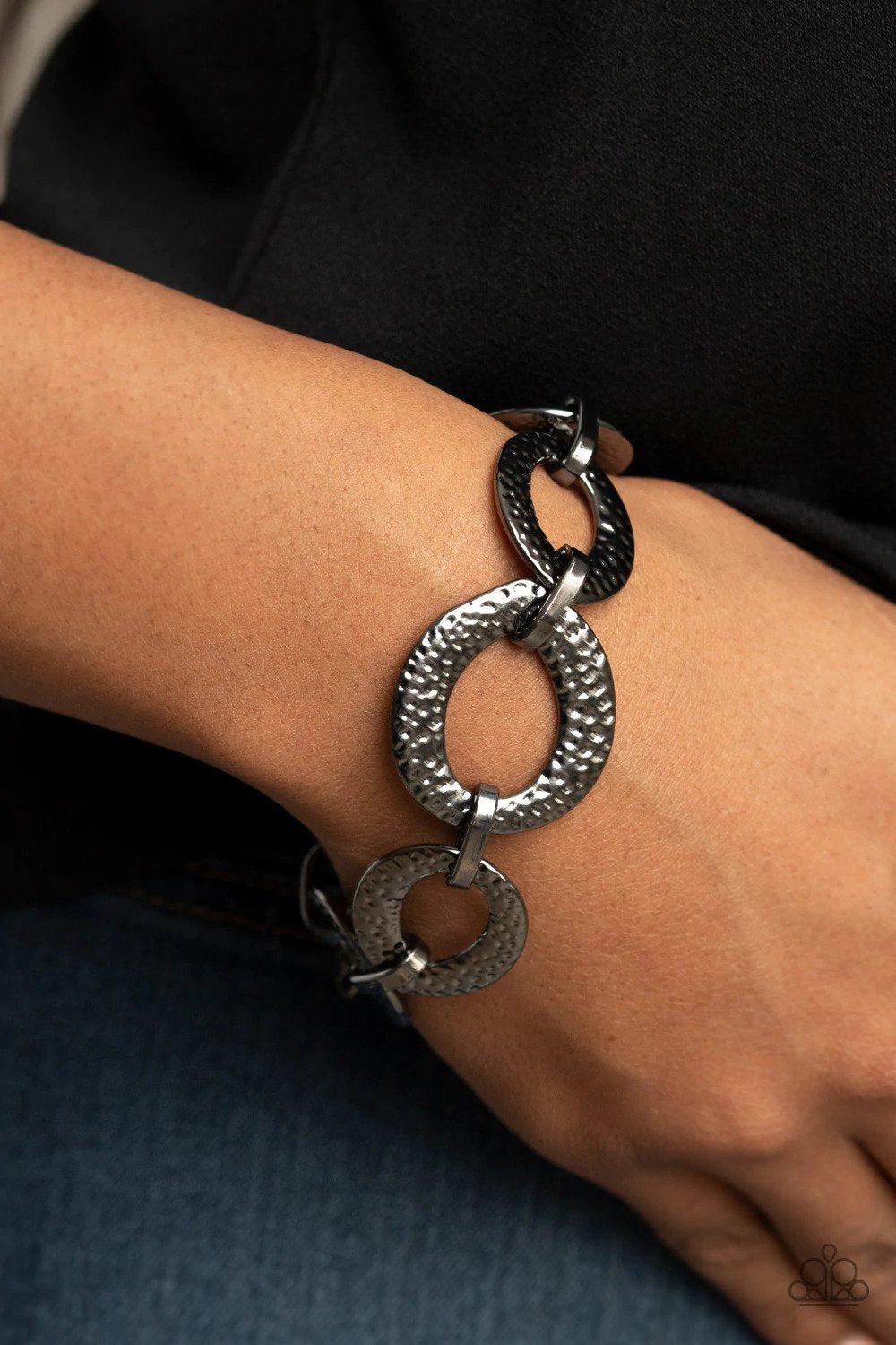 STEEL The Show Black Bracelet - Paparazzi Accessories- on model - CarasShop.com - Paparazzi Jewelry by Cara Jewels