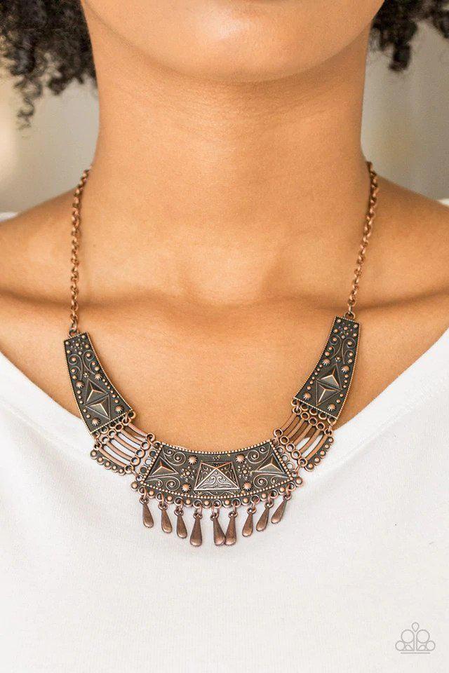 STEER It Up Copper Necklace - Paparazzi Accessories- on model - CarasShop.com - Paparazzi Jewelry by Cara Jewels