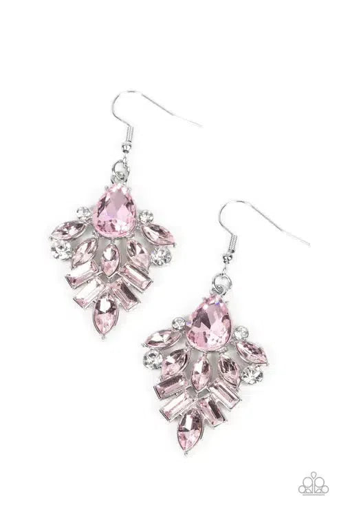 Stellar-escent Elegance Pink Rhinestone Earrings - Paparazzi Accessories- lightbox - CarasShop.com - Paparazzi Jewelry by Cara Jewels