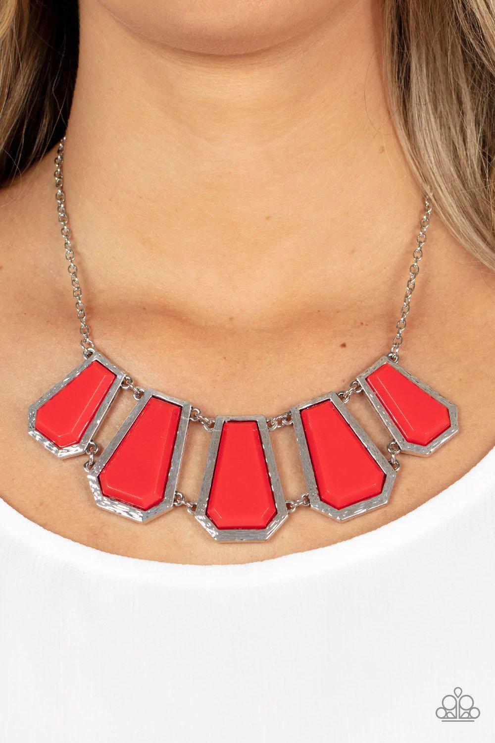 Stellar Heiress Red Necklace - Paparazzi Accessories- on model - CarasShop.com - Paparazzi Jewelry by Cara Jewels