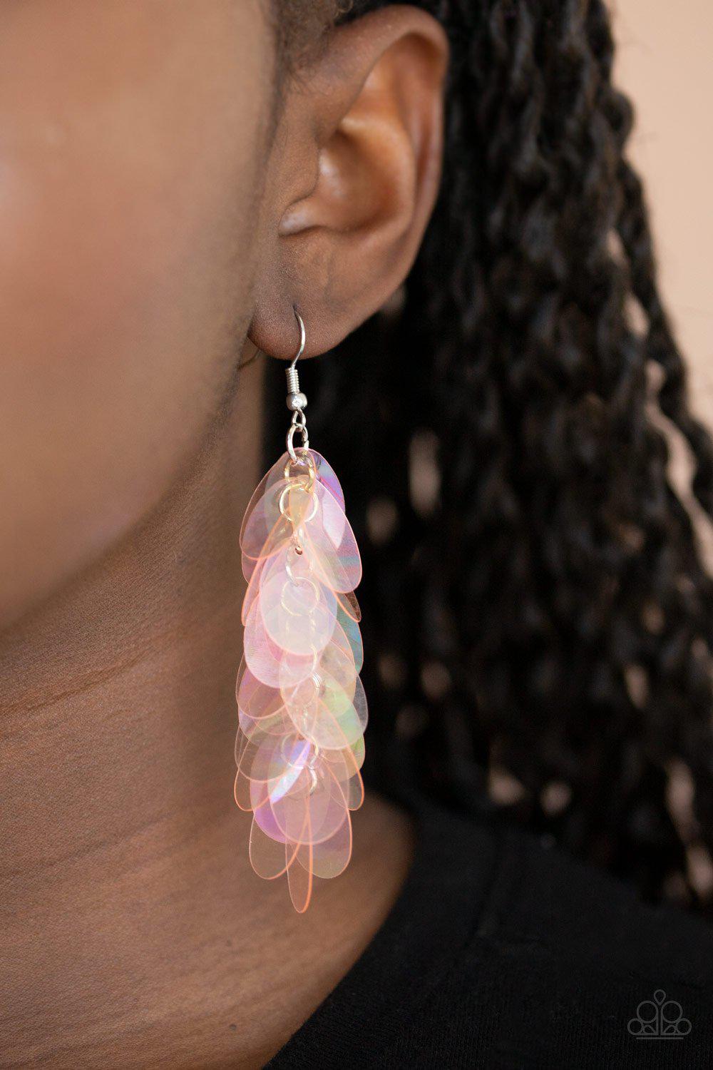 Stellar In Sequins Pink Iridescent Sequin Earrings - Paparazzi Accessories- lightbox - CarasShop.com - Paparazzi Jewelry by Cara Jewels