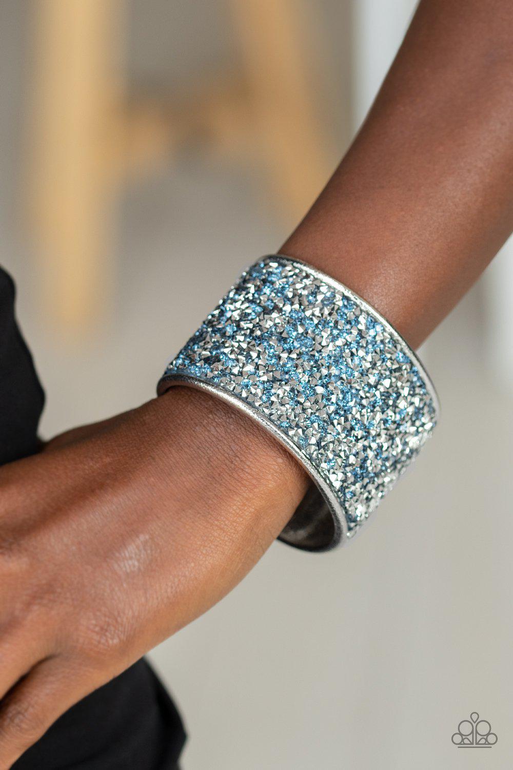 Stellar Radiance Blue and Silver Rhinestone Cuff Bracelet - Paparazzi Accessories- lightbox - CarasShop.com - Paparazzi Jewelry by Cara Jewels