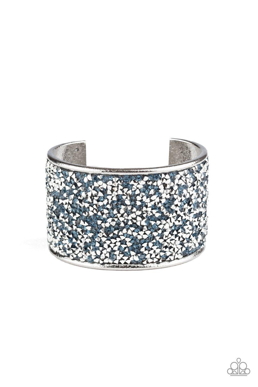 Stellar Radiance Blue and Silver Rhinestone Cuff Bracelet - Paparazzi Accessories- on model - CarasShop.com - Paparazzi Jewelry by Cara Jewels