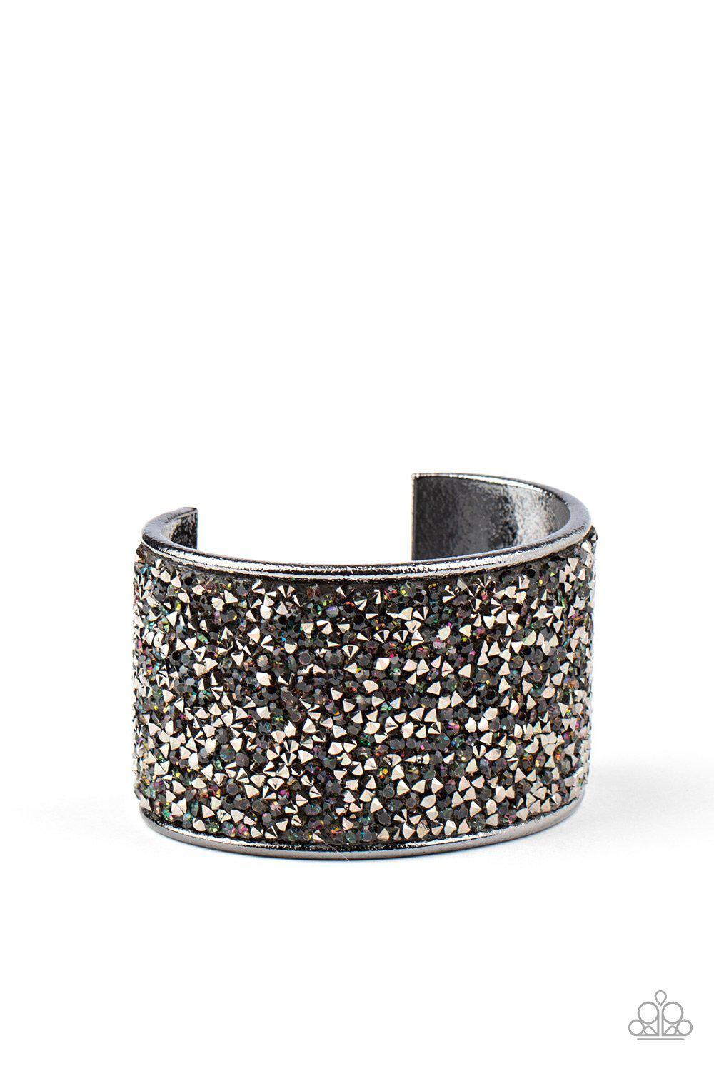 Stellar Radiance Multi Iridescent and Hematite Rhinestone Cuff Bracelet - Paparazzi Accessories- lightbox - CarasShop.com - Paparazzi Jewelry by Cara Jewels