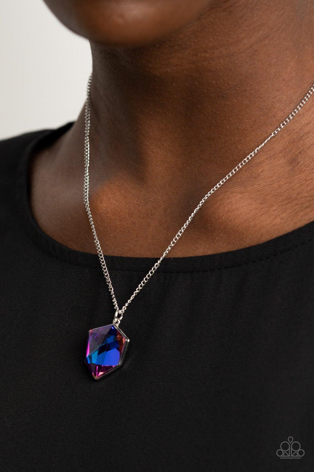 Stellar Serenity Purple UV Iridescent Rhinestone Necklace - Paparazzi Accessories- on model - CarasShop.com - Paparazzi Jewelry by Cara Jewels