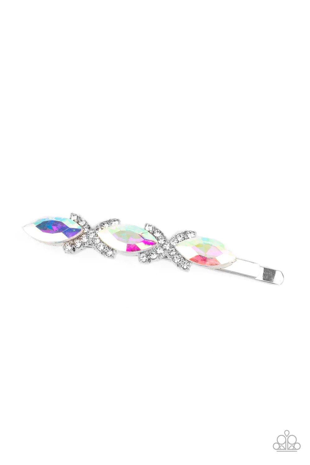 Stellar Socialite Multi Rhinestone Hair Clip - Paparazzi Accessories- on model - CarasShop.com - Paparazzi Jewelry by Cara Jewels