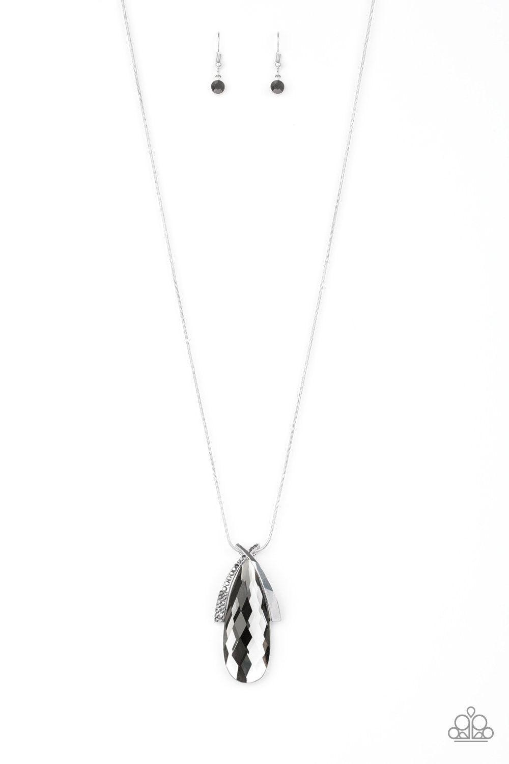 Stellar Sophistication Silver and Smoky Teardrop Pendant Necklace - Paparazzi Accessories- lightbox - CarasShop.com - Paparazzi Jewelry by Cara Jewels